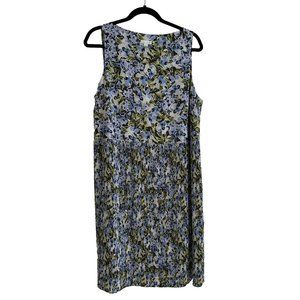 J. Jill Women's Sleeveless Floral Flowy Shift Dress Lined Size L Blue Green